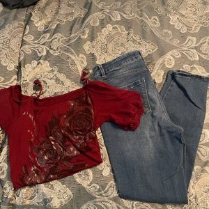 Super cute burgundy top with D jeans